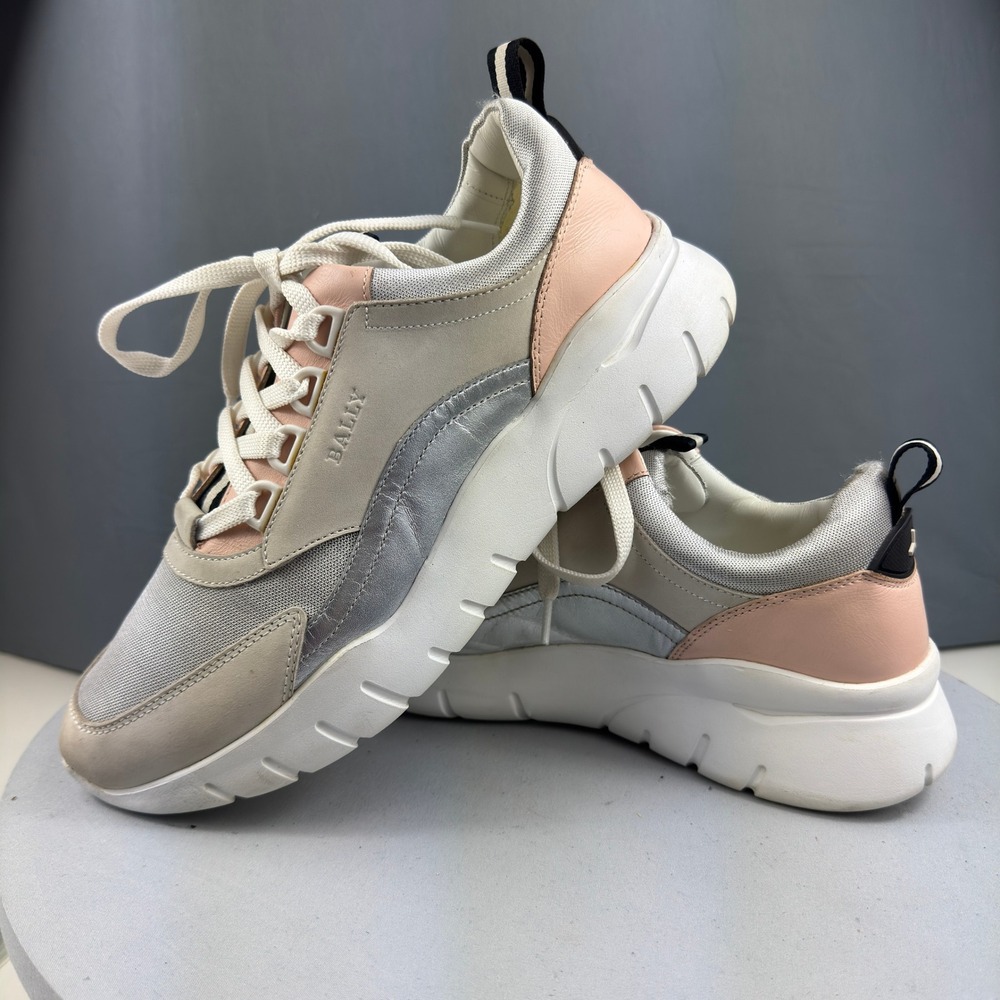 Bally Bitti T 007 Womens Size 9.5 M Chunky Leather Metallic Silver Sneakers